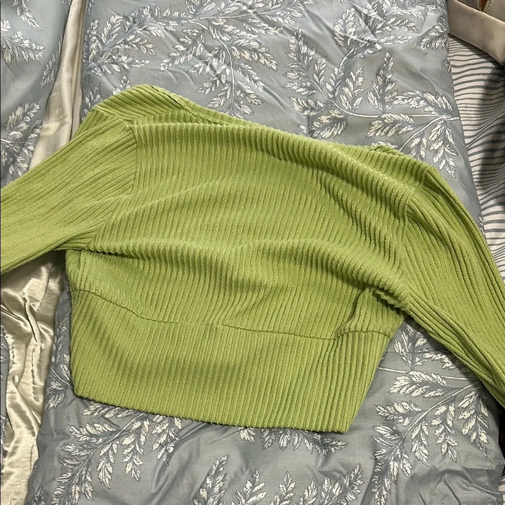 Green Ribbed Wrap Top - Picture 3 of 3